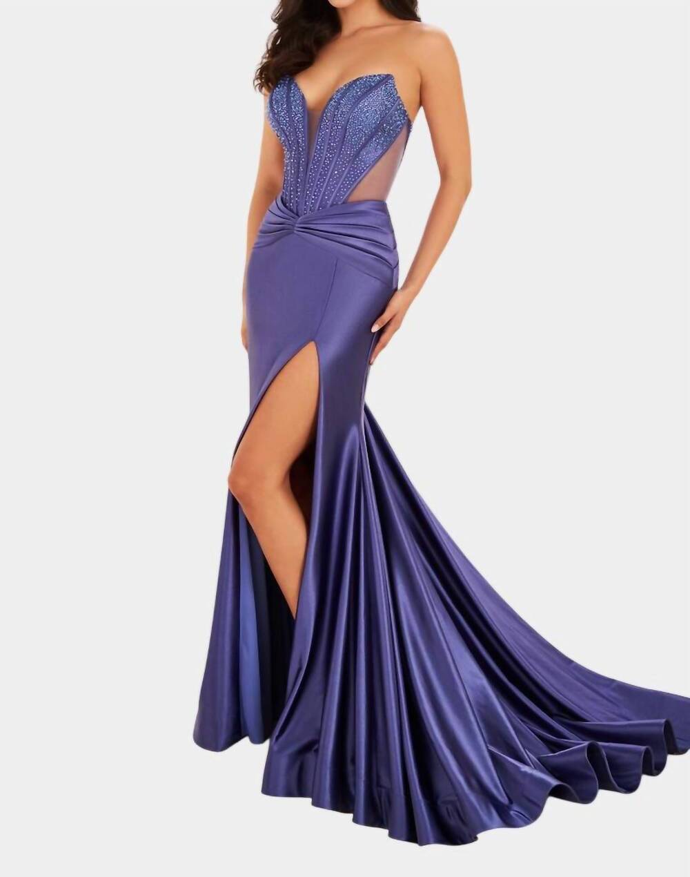 NEW ELLIE WILDE mermaid beading prom dress in dusk